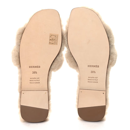 Hermes Woolskin Oran Sandals 38.5 Beige Argile 5 of 8