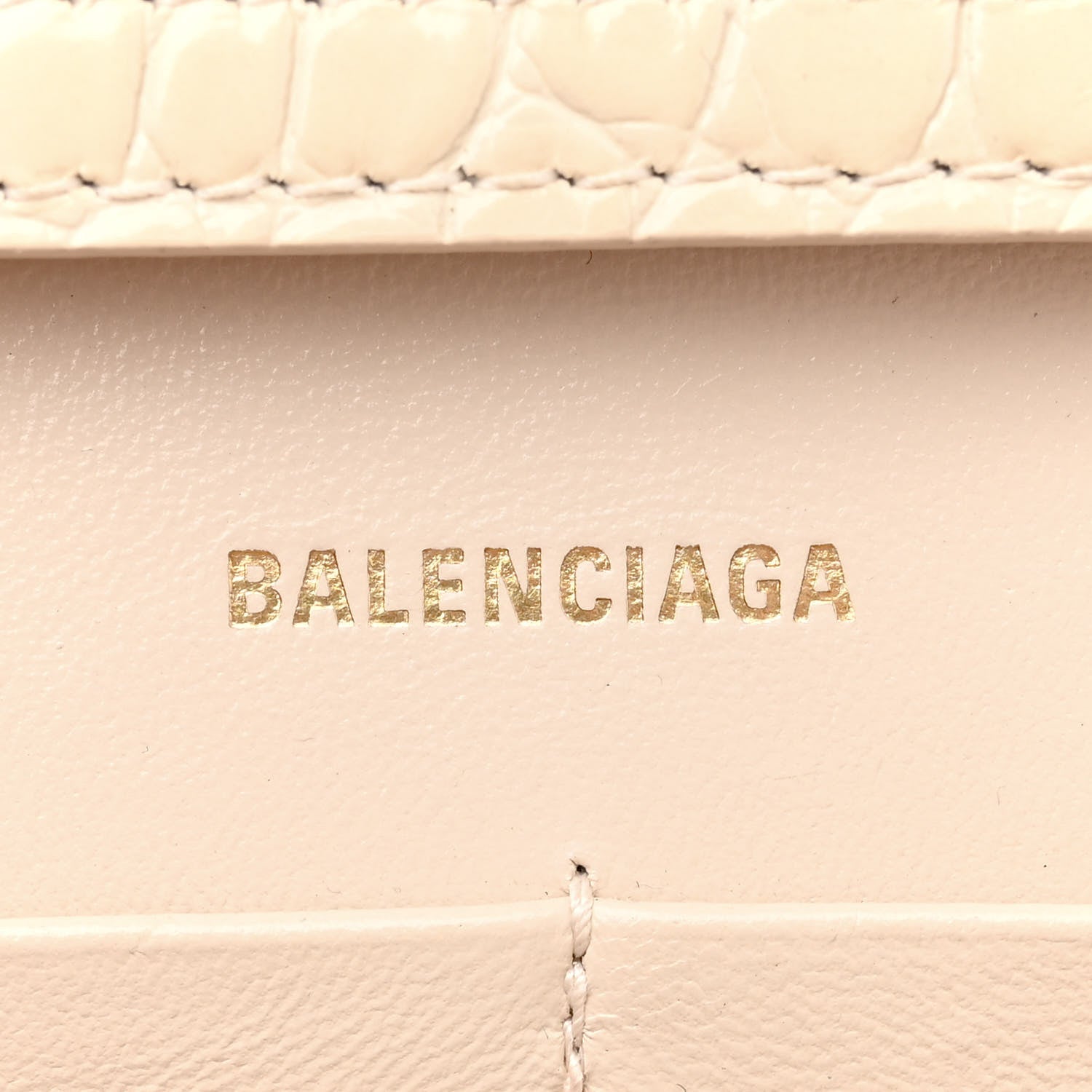 Balenciaga Shiny Calfskin Crocodile Embossed Hourglass Chain Bag Cream 6 of 13