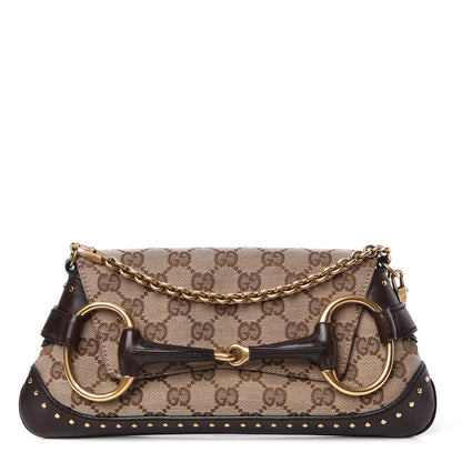 Gucci Monogram Studded Horsebit Clutch Dark Brown 1 of 13