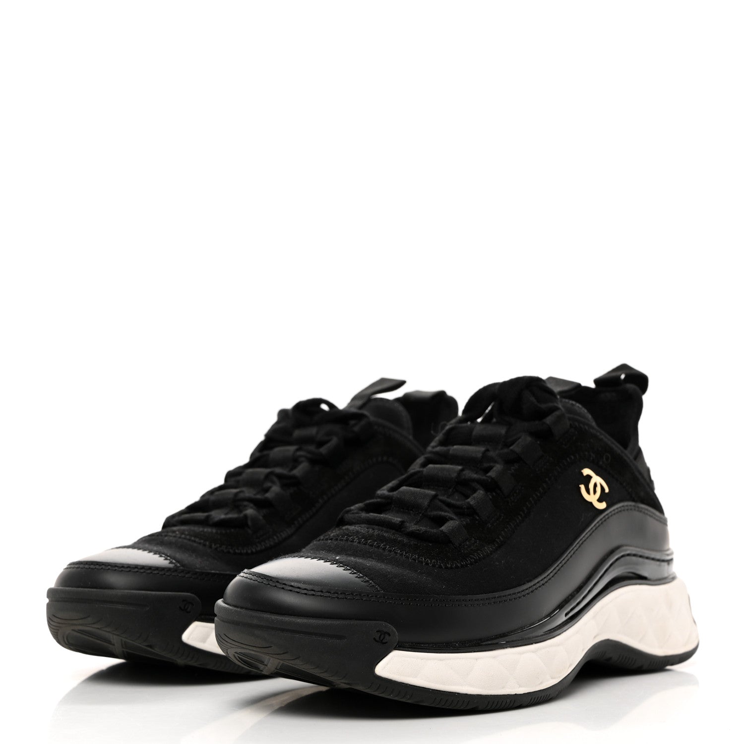 Chanel Velvet Calfskin Mixed Fibers CC Sneakers 36.5 Black 3 of 9