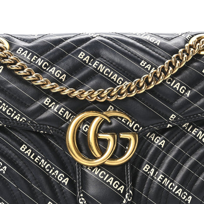 Gucci X BALENCIAGA Calfskin Matelasse Logo Print Small GG Marmont Shoulder Bag Black 8 of 11