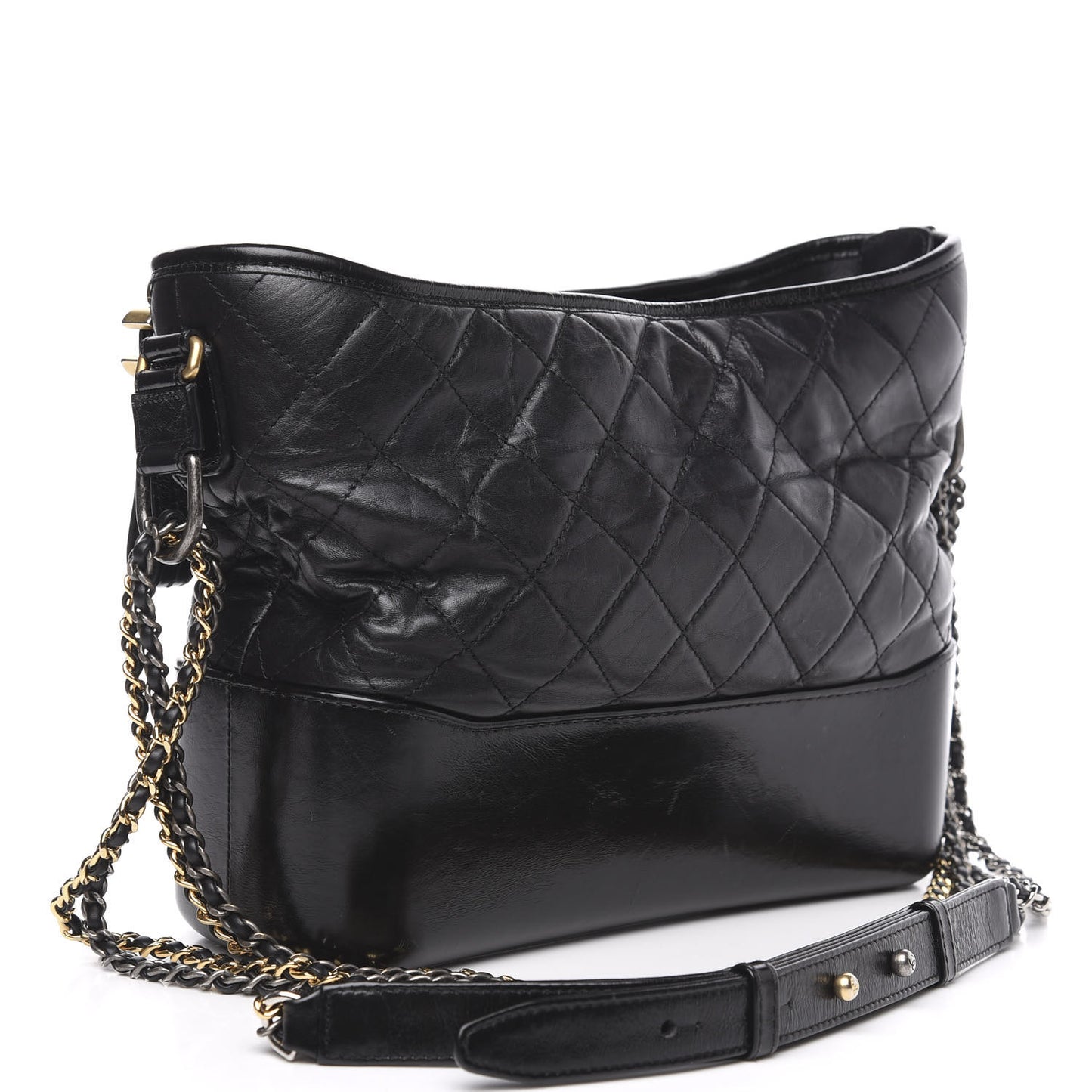 Aged Calfskin Quilted Medium Gabrielle Hobo Black