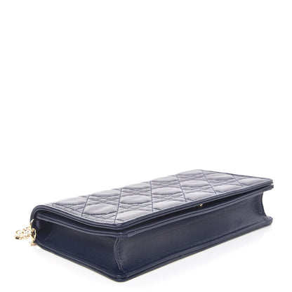 Christian Dior Lambskin Cannage Lady Dior Convertible Clutch Navy Blue 4 of 11