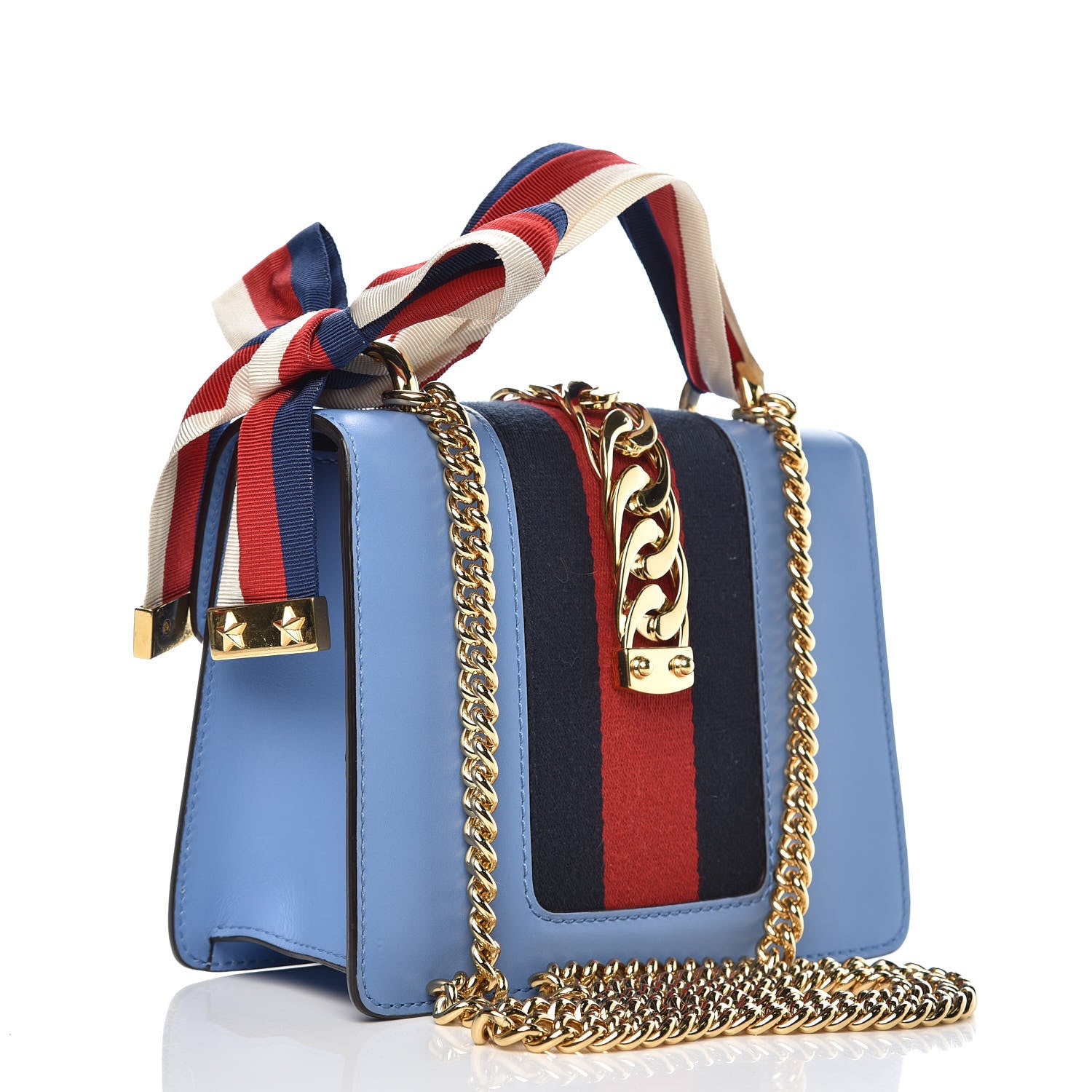 Gucci Calfskin Mini Sylvie Chain Shoulder Bag Clear Sky Blue 3 of 12