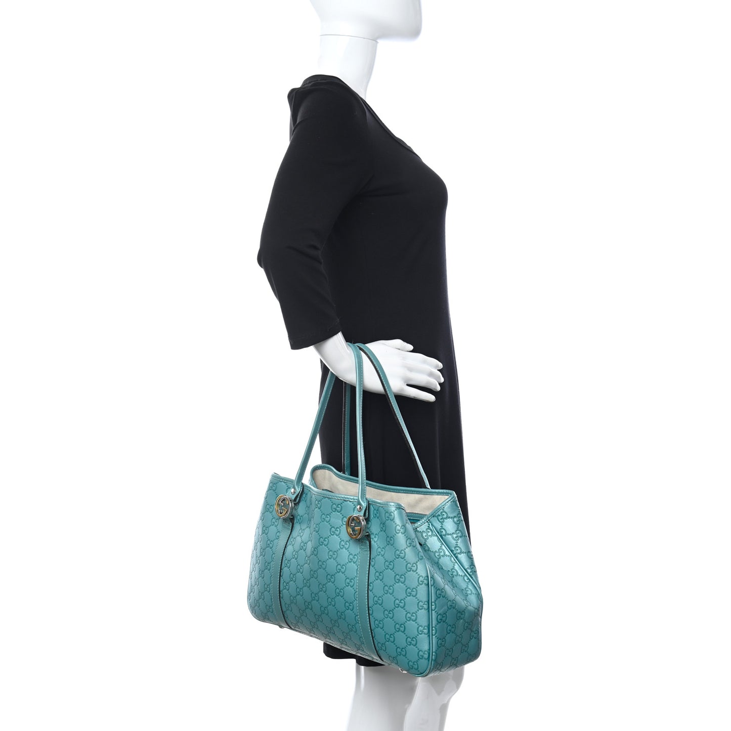 Metallic Guccissima Medium GG Twins Tote Teal