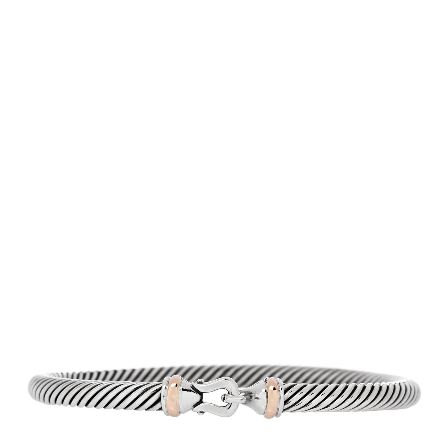 Sterling Silver 14K Rose Gold 5mm Cable Classic Buckle Bracelet