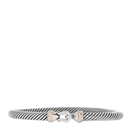 David Yurman Sterling Silver 14K Rose Gold 5mm Cable Classic Buckle Bracelet 1 of 4