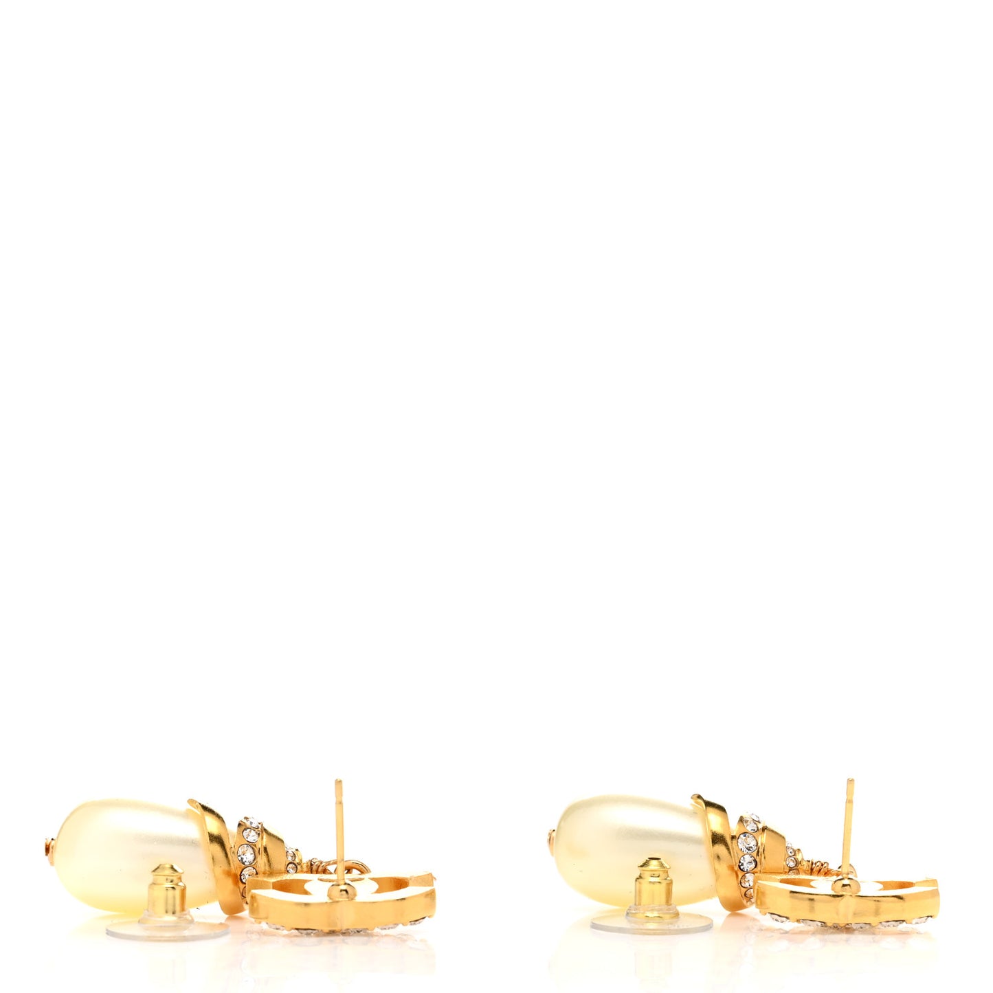 Crystal Long Pearl CC Drop Earrings Gold
