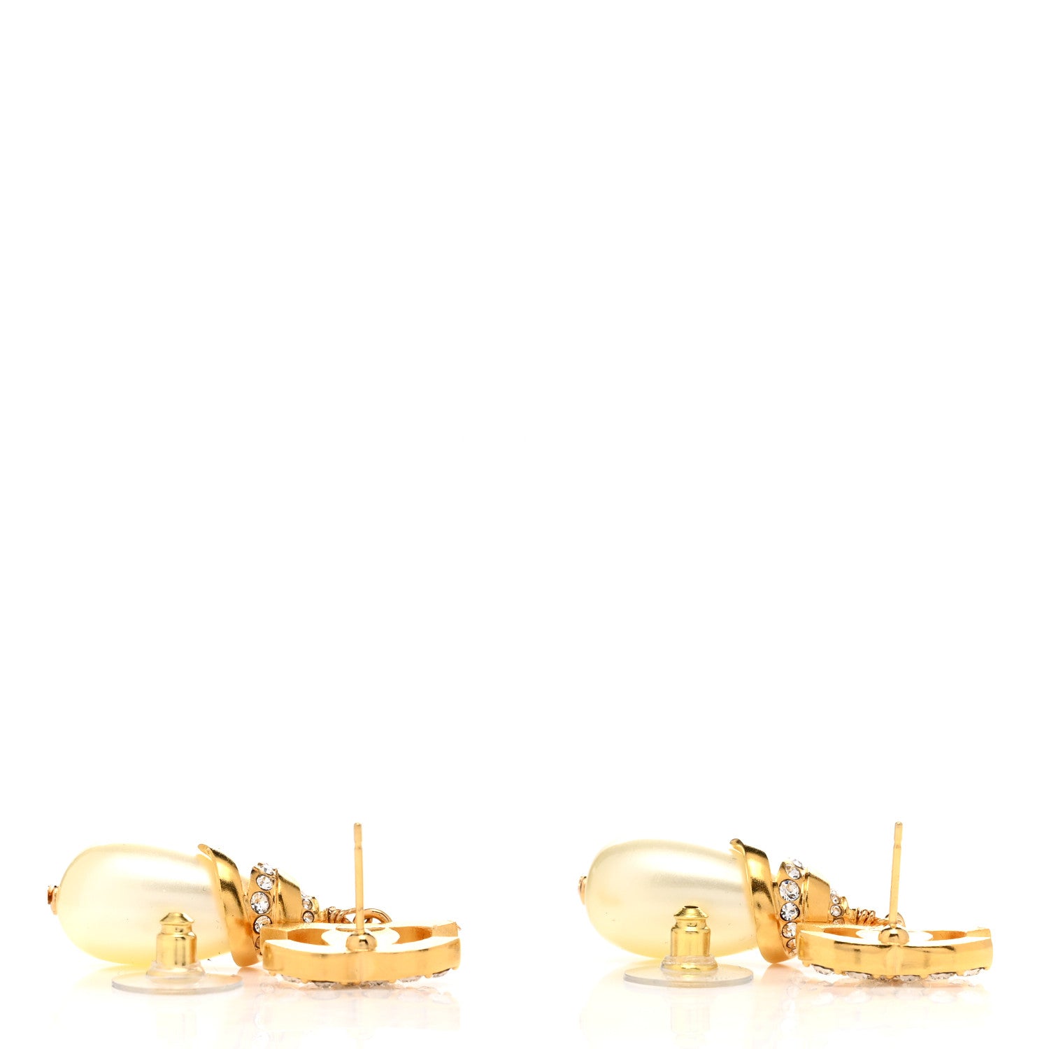 Chanel Crystal Long Pearl CC Drop Earrings Gold 3 of 4
