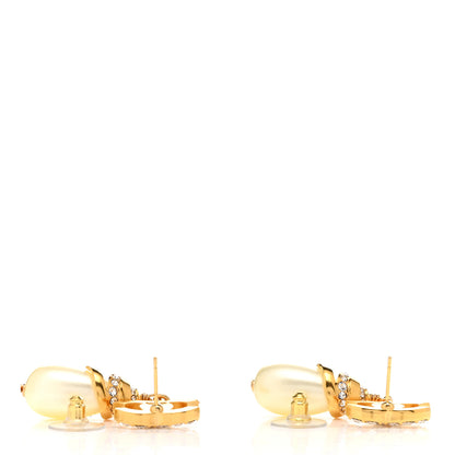 Chanel Crystal Long Pearl CC Drop Earrings Gold 3 of 4