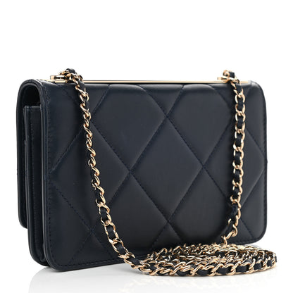 Chanel Lambskin Quilted Trendy CC Wallet On Chain WOC Navy 3 of 13