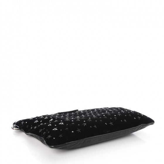 Lambskin Velvet Star Studded Clutch Wristlet Bag Black