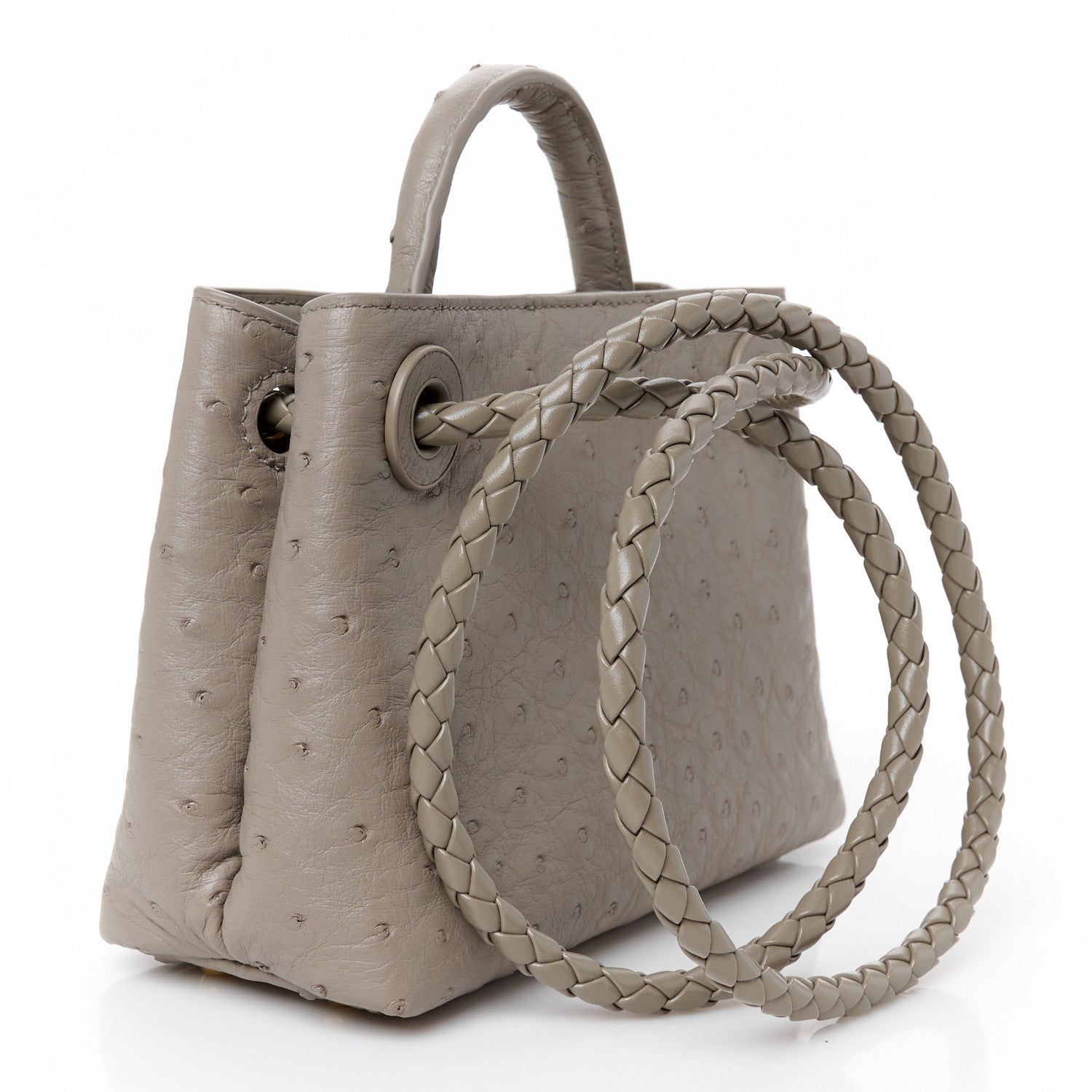 Bottega Veneta Ostrich Mini Andiamo Shoulder Bag Limestone 3 of 10