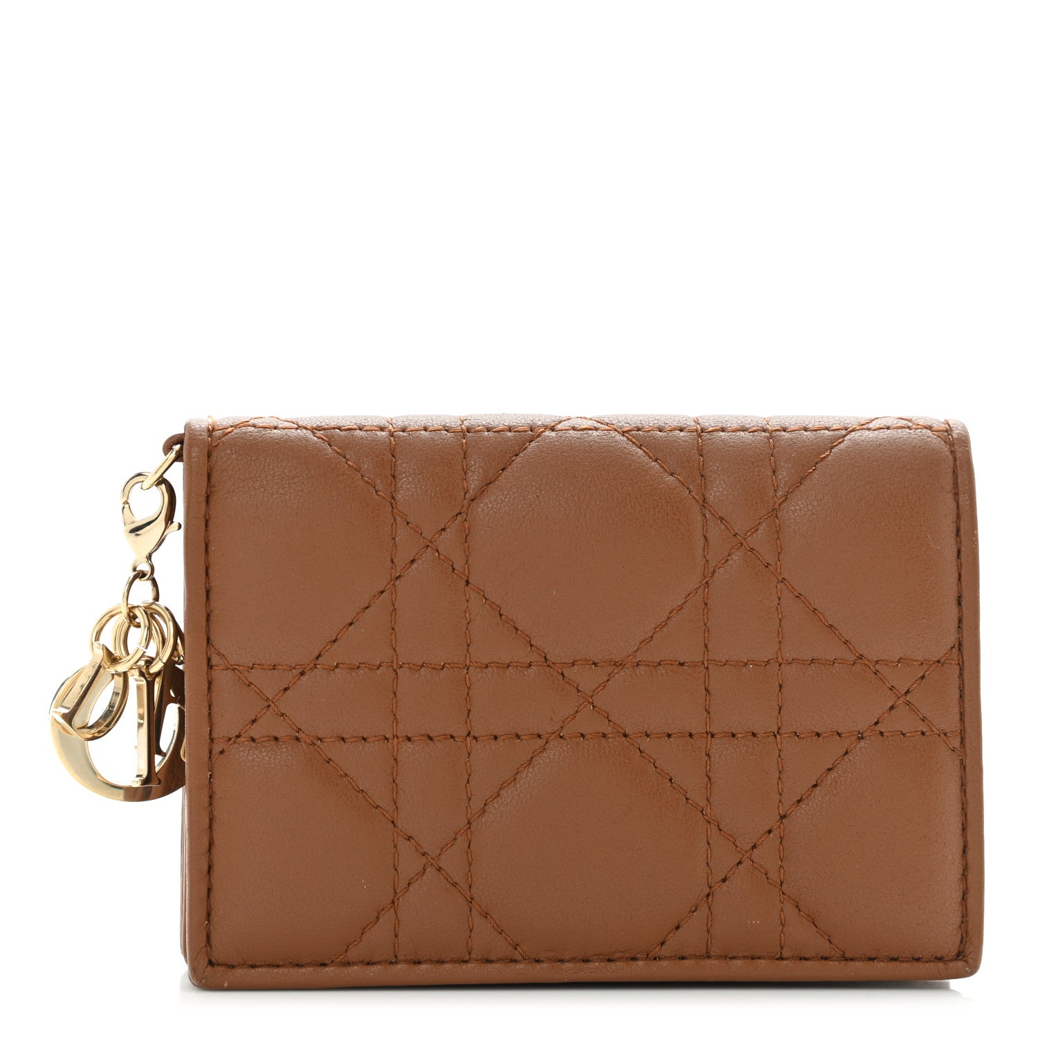 Christian Dior Calfskin Cannage Small Lady Dior Flap Card Holder Golden Saddle 1 of 9