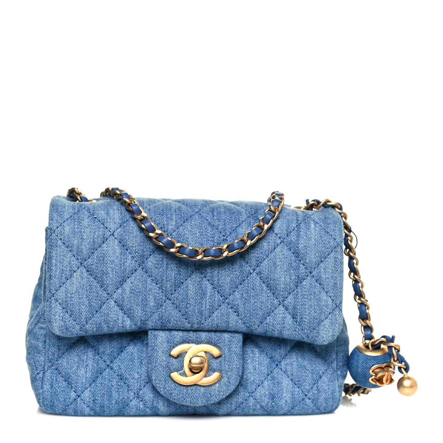 Denim Quilted Mini Pearl Crush Flap Blue