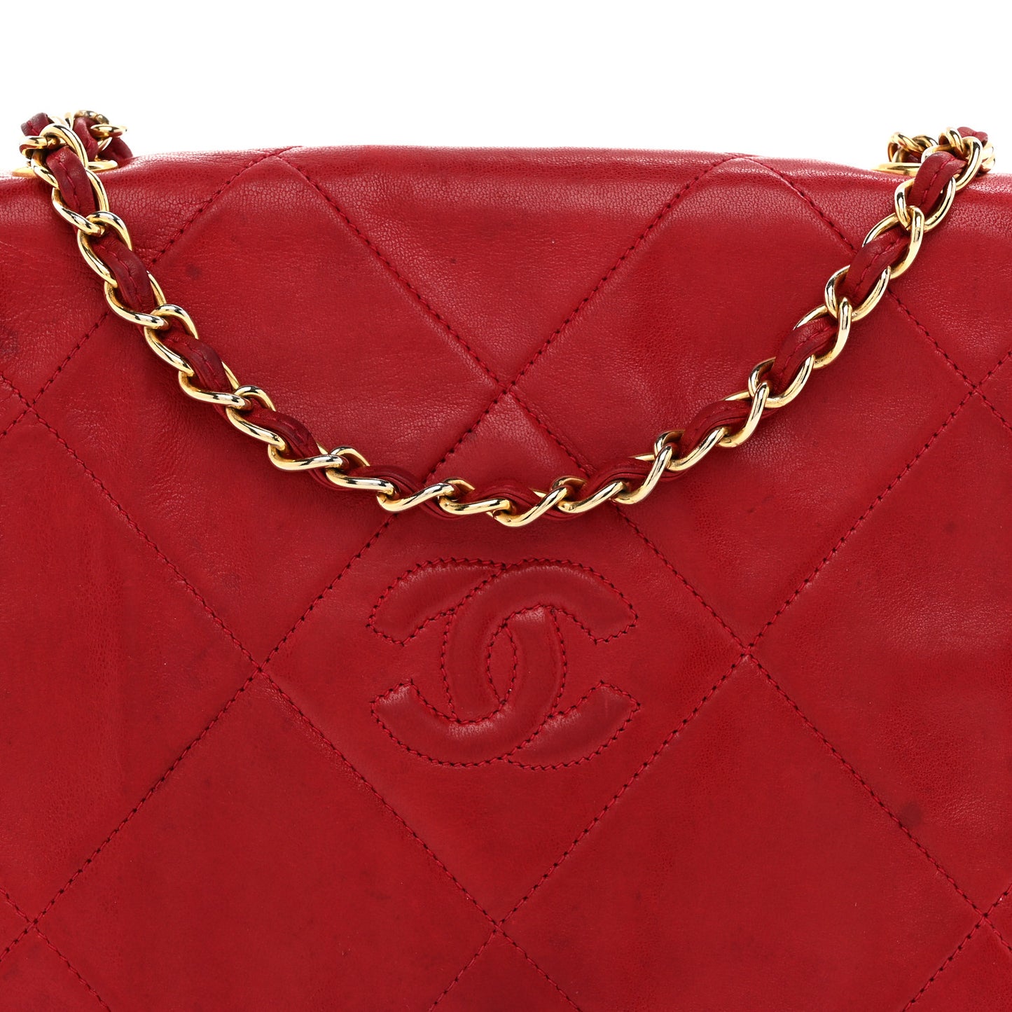 Lambskin Quilted CC Shoulder Bag Red
