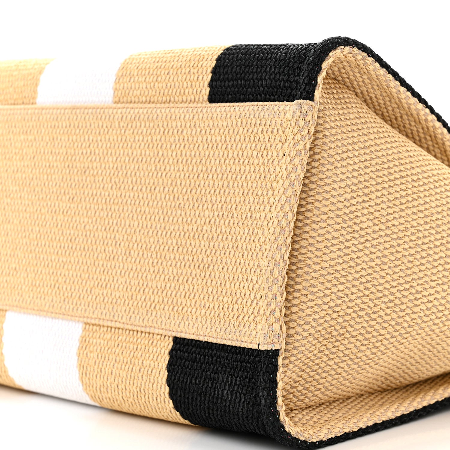 Chanel Straw Raffia Calfskin Striped Medium Deauville Tote Black Beige Ivory 10 of 12