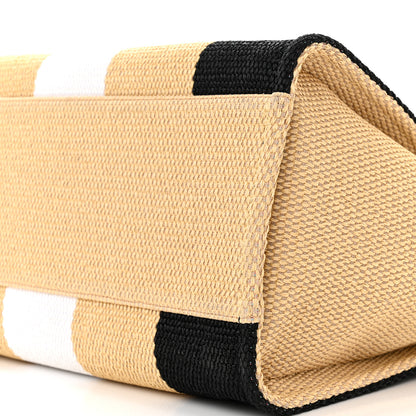 Chanel Straw Raffia Calfskin Striped Medium Deauville Tote Black Beige Ivory 10 of 12