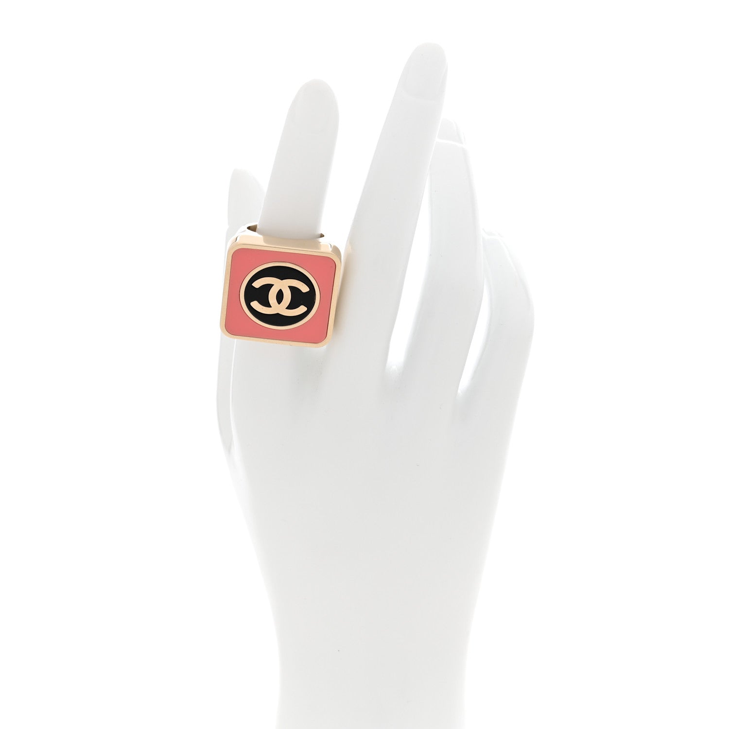 Chanel Metal Enamel CC Square Ring 53 6.5 Black Pink Gold 2 of 5