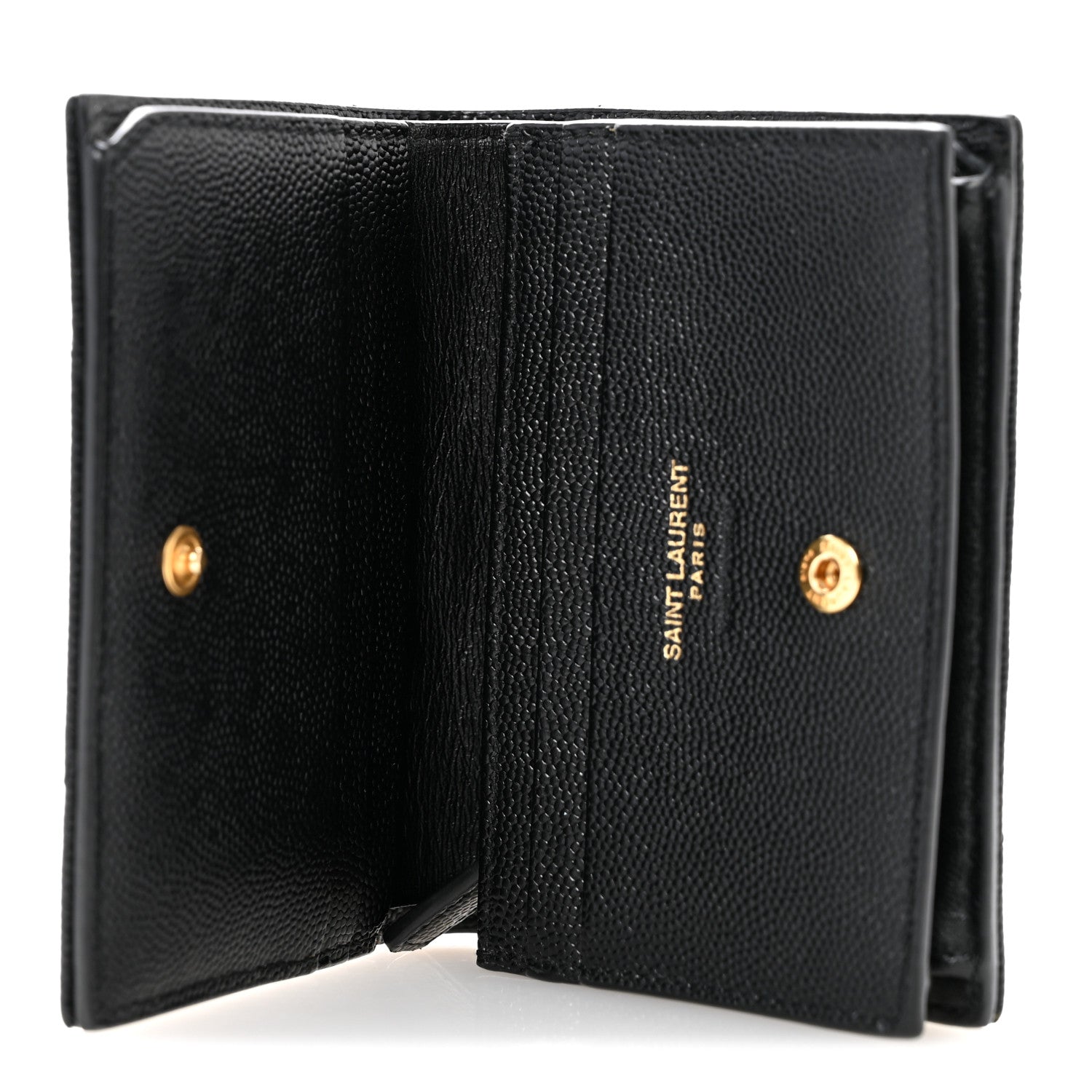Saint Laurent Grain De Poudre Matelasse Chevron Monogram Flap Card Case Black 5 of 13