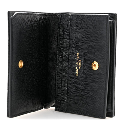 Saint Laurent Grain De Poudre Matelasse Chevron Monogram Flap Card Case Black 5 of 13
