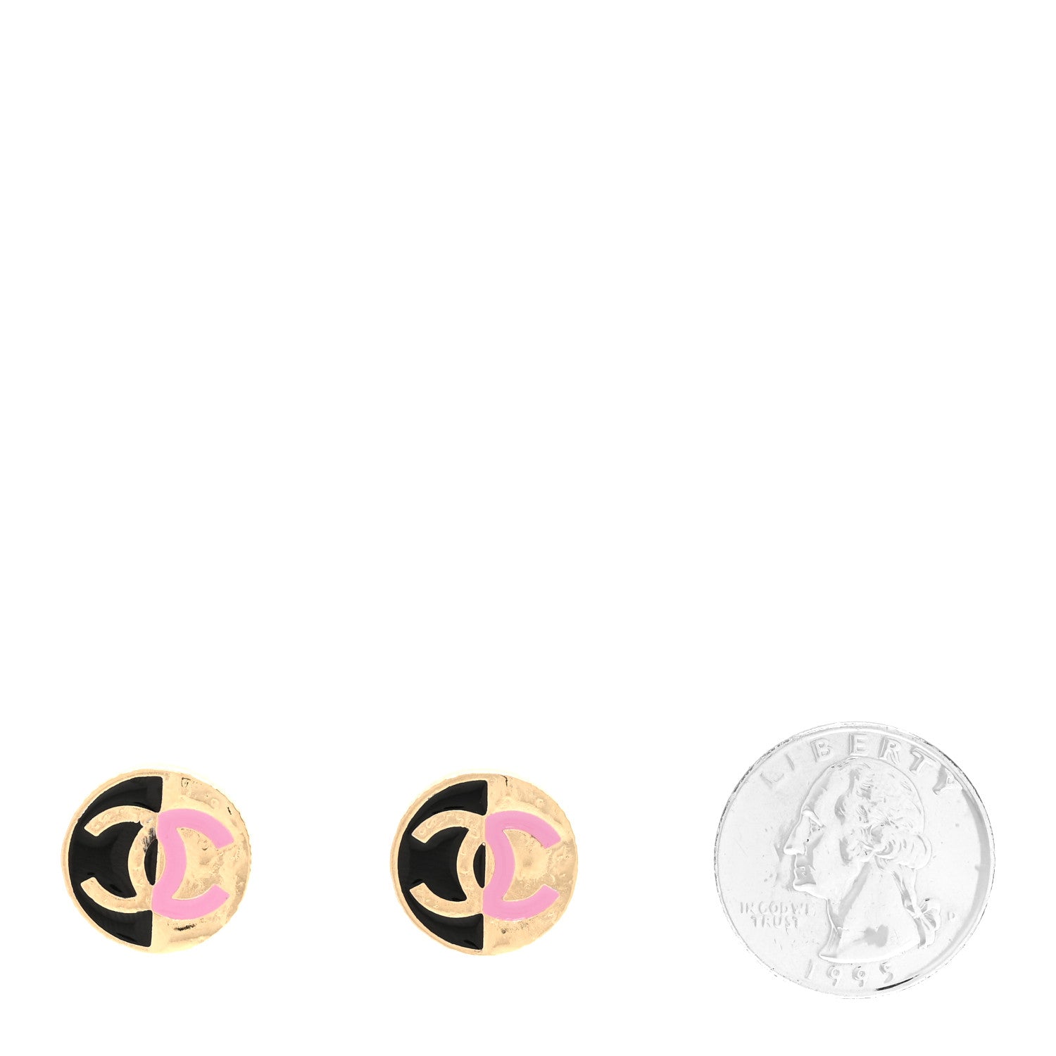Chanel Metal Enamel CC Round Earrings Gold Pink Black 2 of 5