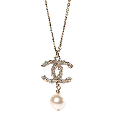 Chanel Crystal Pearl Twisted CC Drop Necklace Gold 3 of 6
