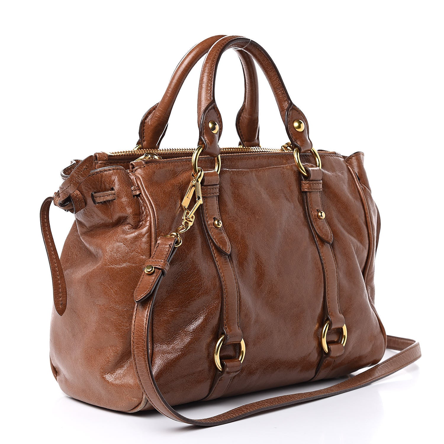 Miu Miu Vitello Lux Gathered Tote Palissandro 3 of 15