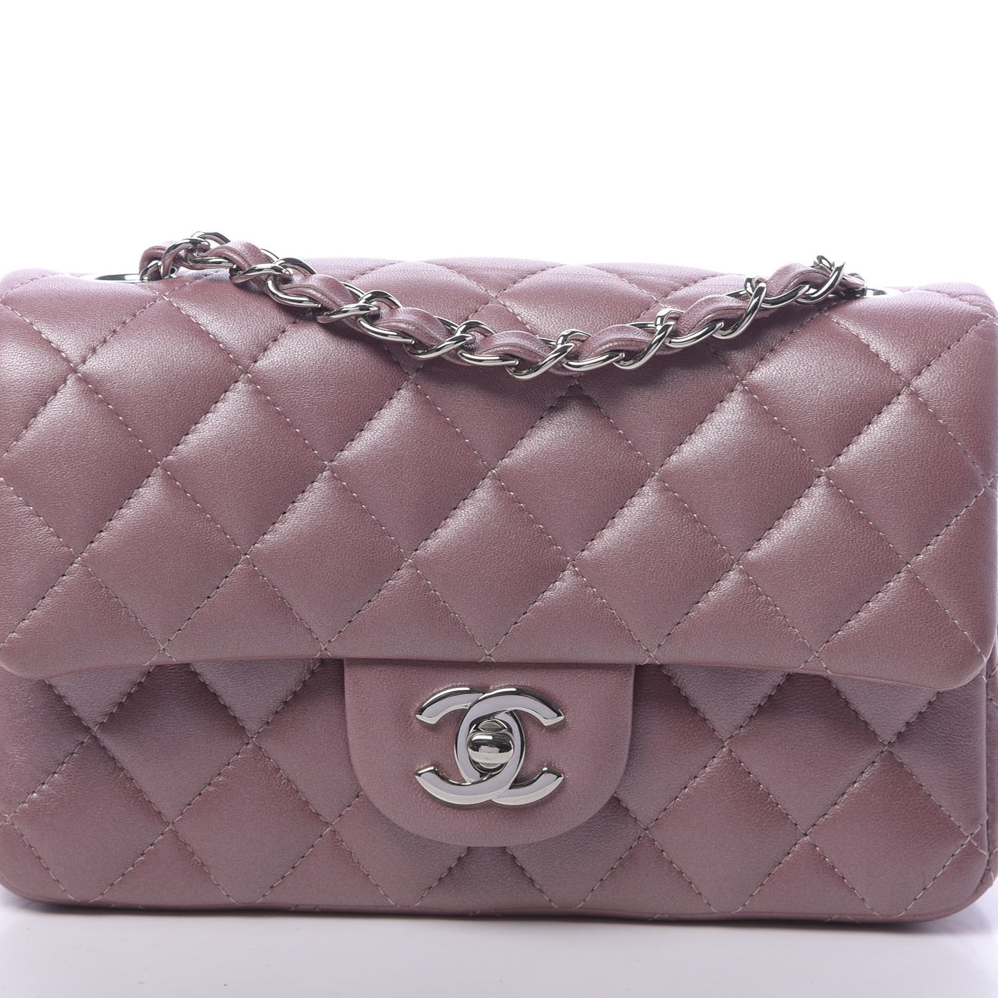 Metallic Lambskin Quilted Mini Rectangular Flap Pink