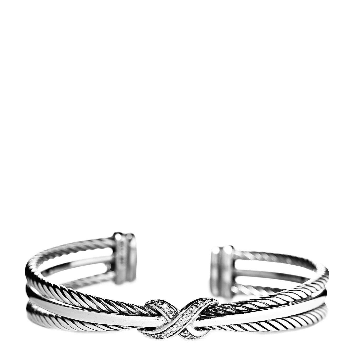 David Yurman Sterling Silver Diamond 7mm Crossover X Bracelet 1 of 4