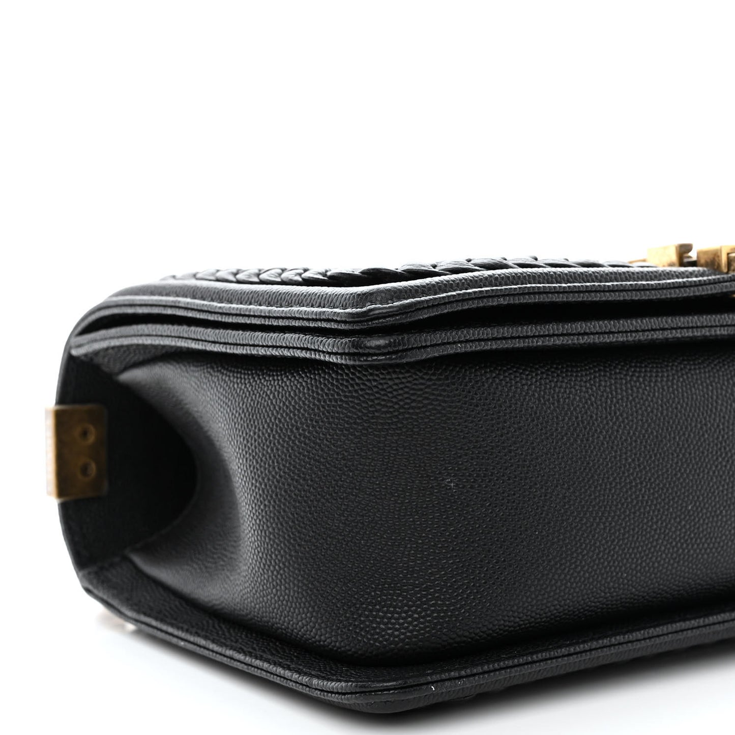 Caviar Chevron Quilted Braided Medium Boy Flap Black
