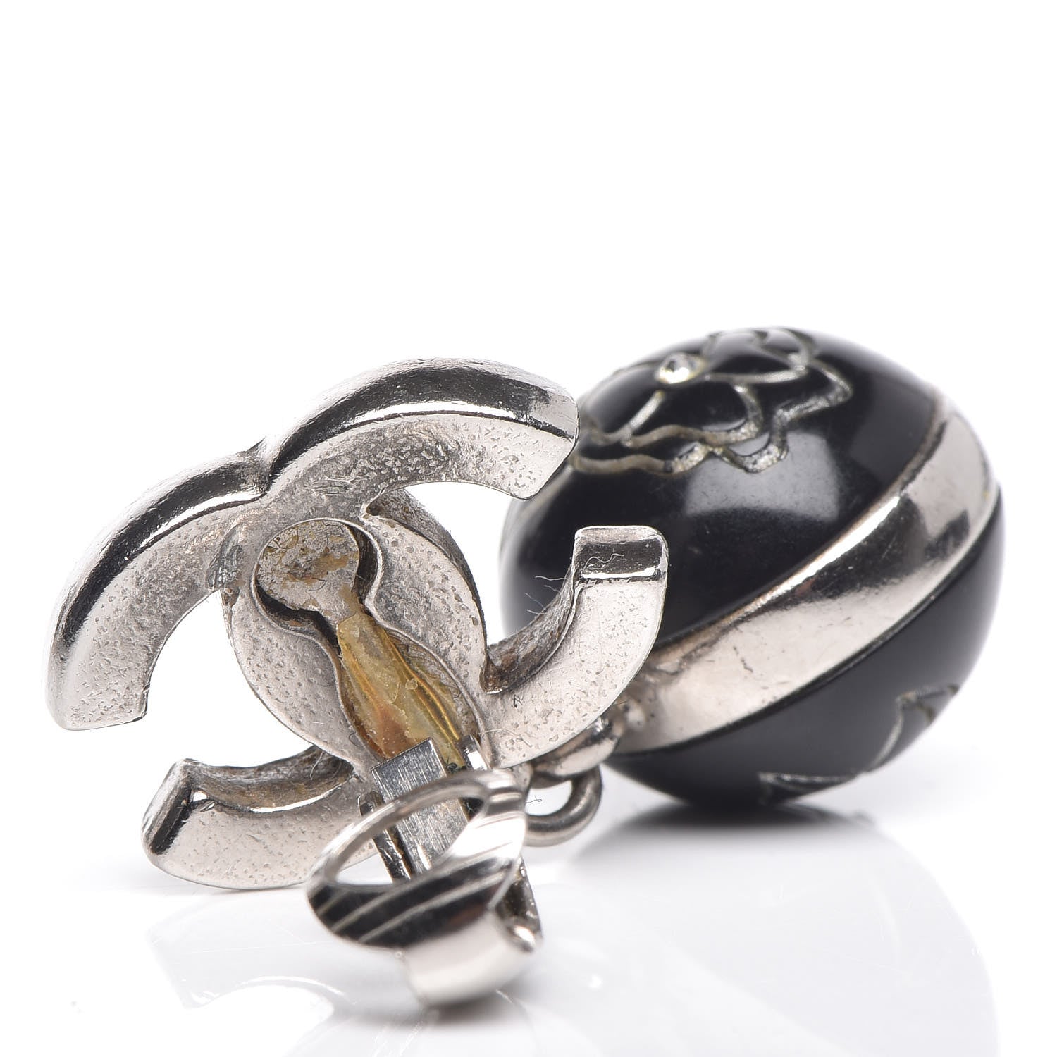 Chanel Crystal CC Camellia Drop Clip On Earrings 5 of 7