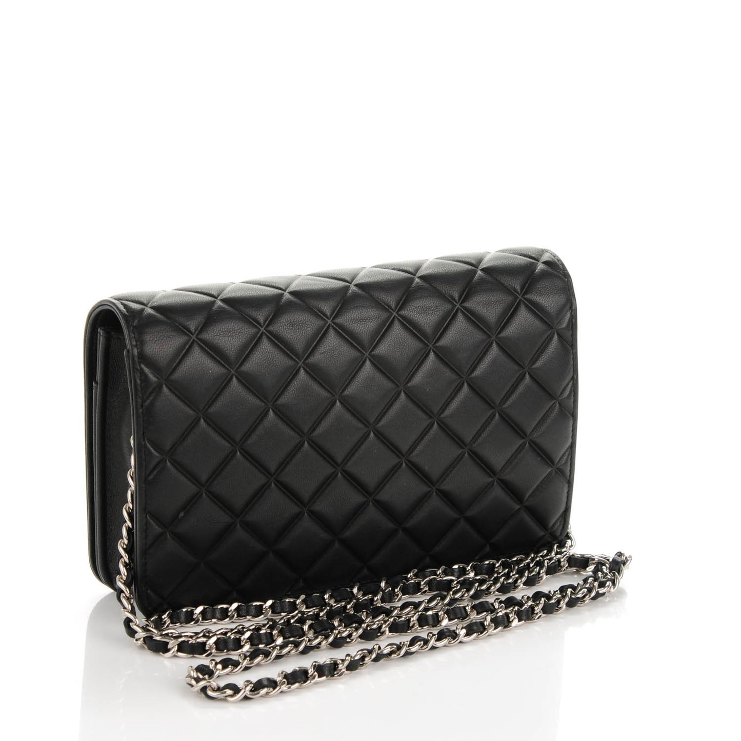 Lambskin Quilted Diamond CC Wallet On Chain WOC Black