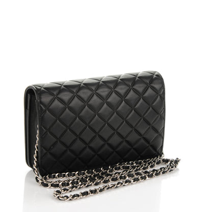Chanel Lambskin Quilted Diamond CC Wallet On Chain WOC Black 3 of 9