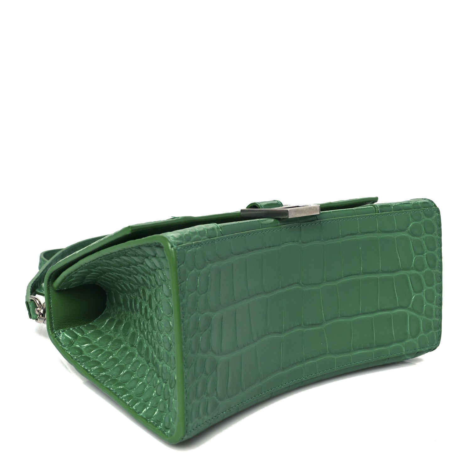 Balenciaga Shiny Calfskin Crocodile Embossed Small Hourglass Top Handle Bag Leaf Green 4 of 9