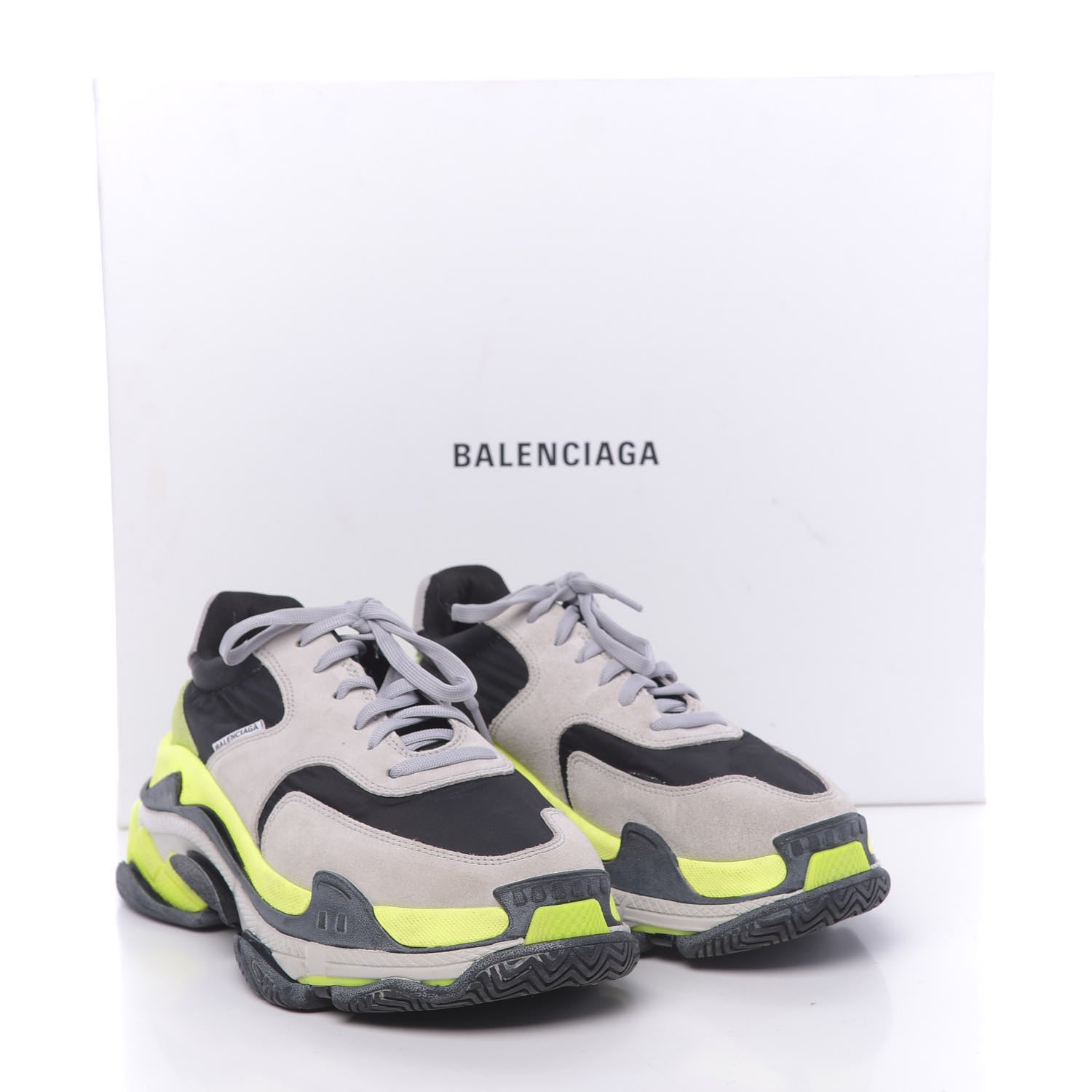 Balenciaga Nylon Suede Mens Triple S 2.0 Sneakers 40 Gris Black Jaune Fluo 14 of 14