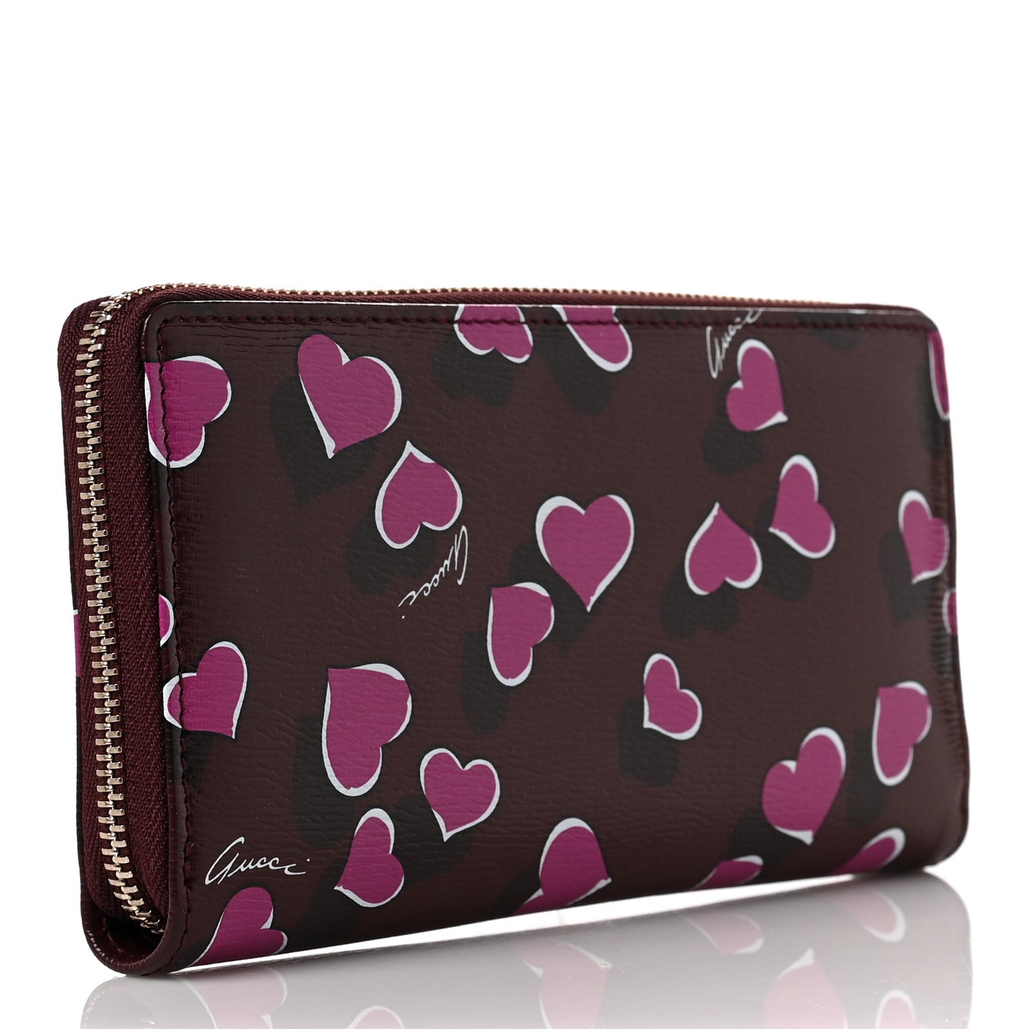 Calfskin Heartbeat Print Zip Around Wallet New Wine
