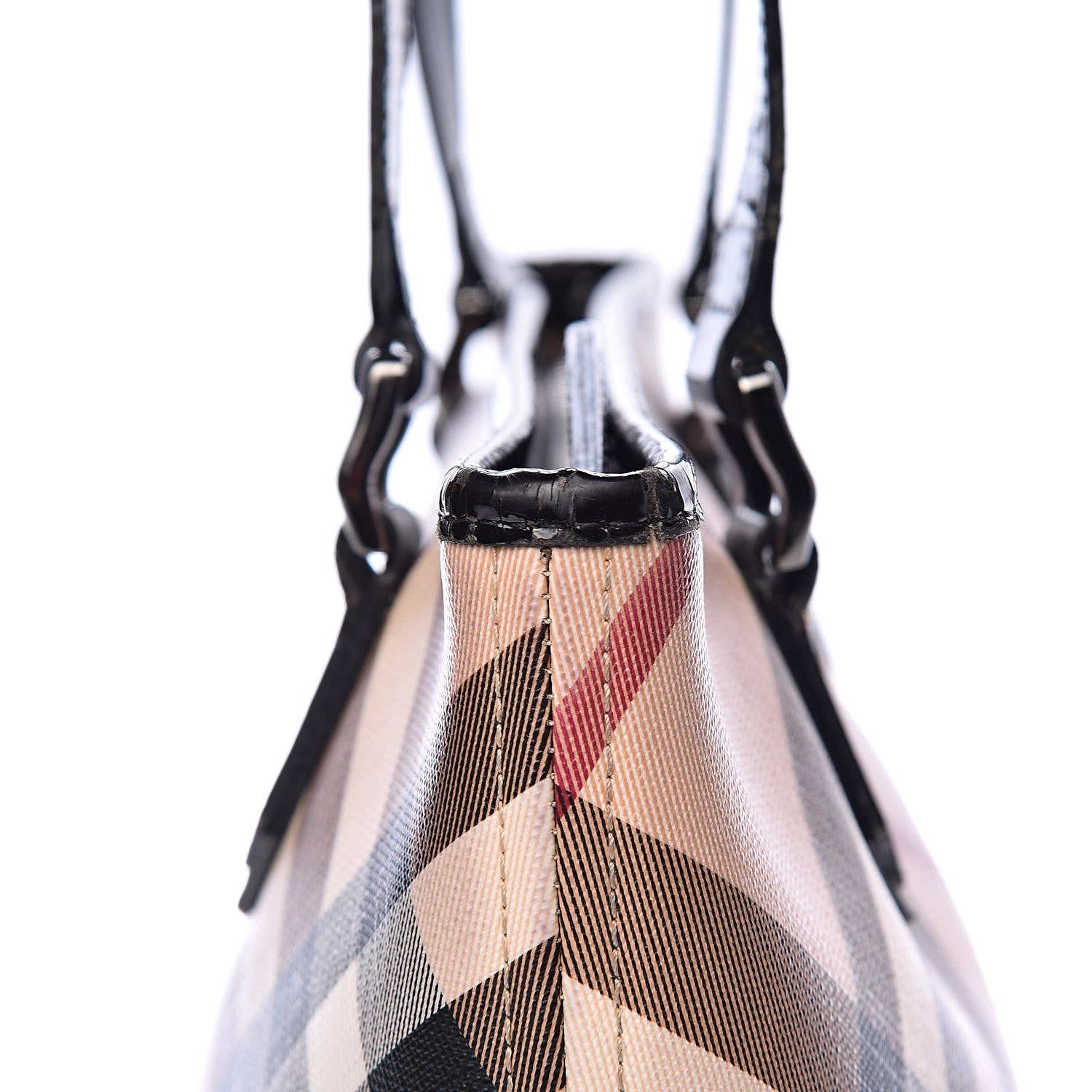Burberry Patent Trim Nova Check Shopper Tote Black 17 of 23