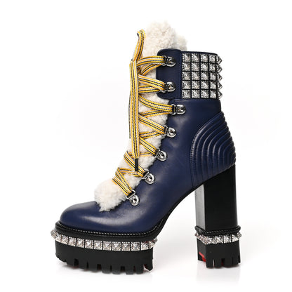 Christian Louboutin Calfskin Studded Shearling Yeti Donna 130 Boots 35 Version Navy 1 of 7