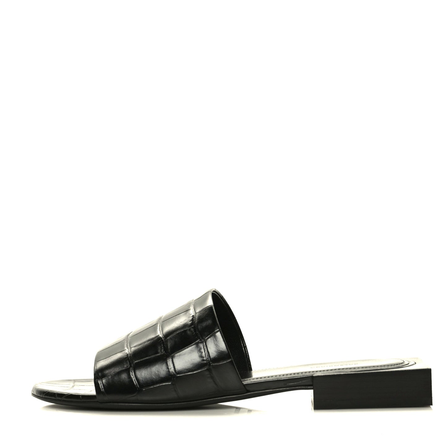Calfskin Logo Crocodile Embossed Box 5mm Slide Sandals 37 Black White