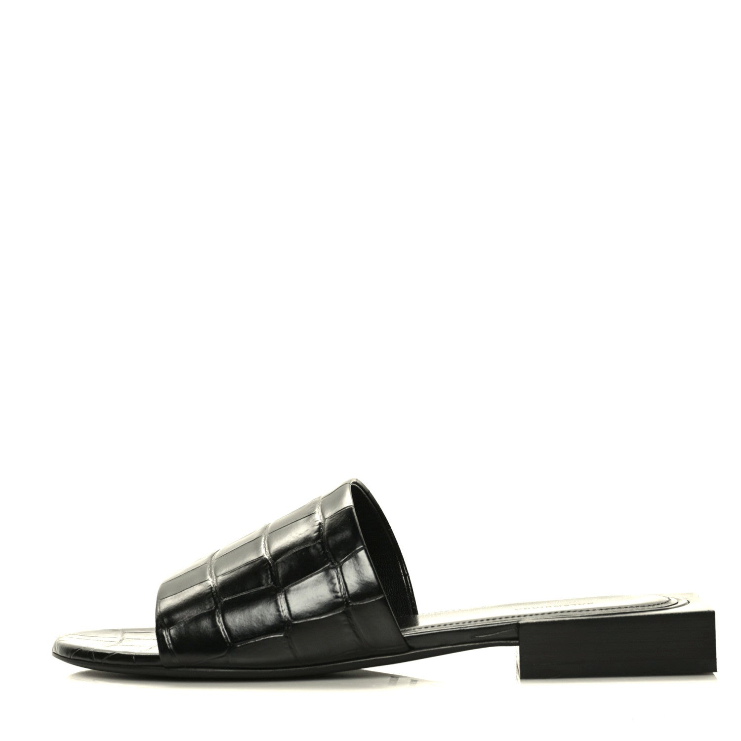 Balenciaga Calfskin Logo Crocodile Embossed Box 5mm Slide Sandals 37 Black White 1 of 10