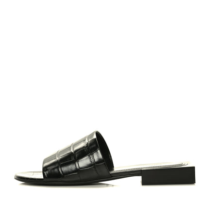 Balenciaga Calfskin Logo Crocodile Embossed Box 5mm Slide Sandals 37 Black White 1 of 10
