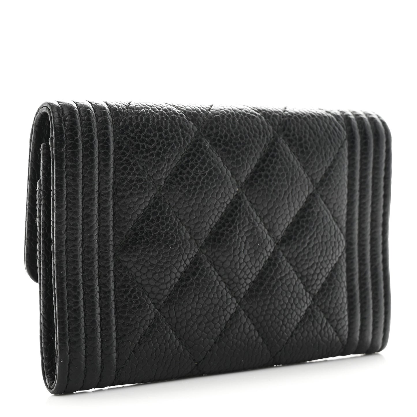 Caviar Quilted Boy Flap Card Holder Black
