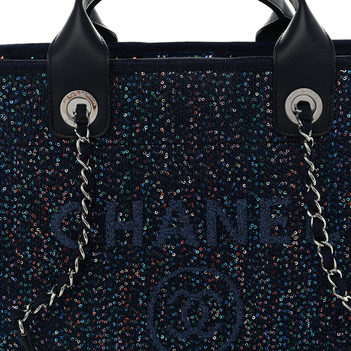 Chanel Calfskin Sequin Medium Deauville Tote Blue Multicolor 8 of 10