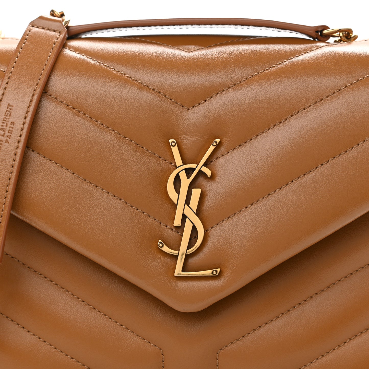 Calfskin Y Quilted Monogram Small Loulou Chain Satchel Dark Natural