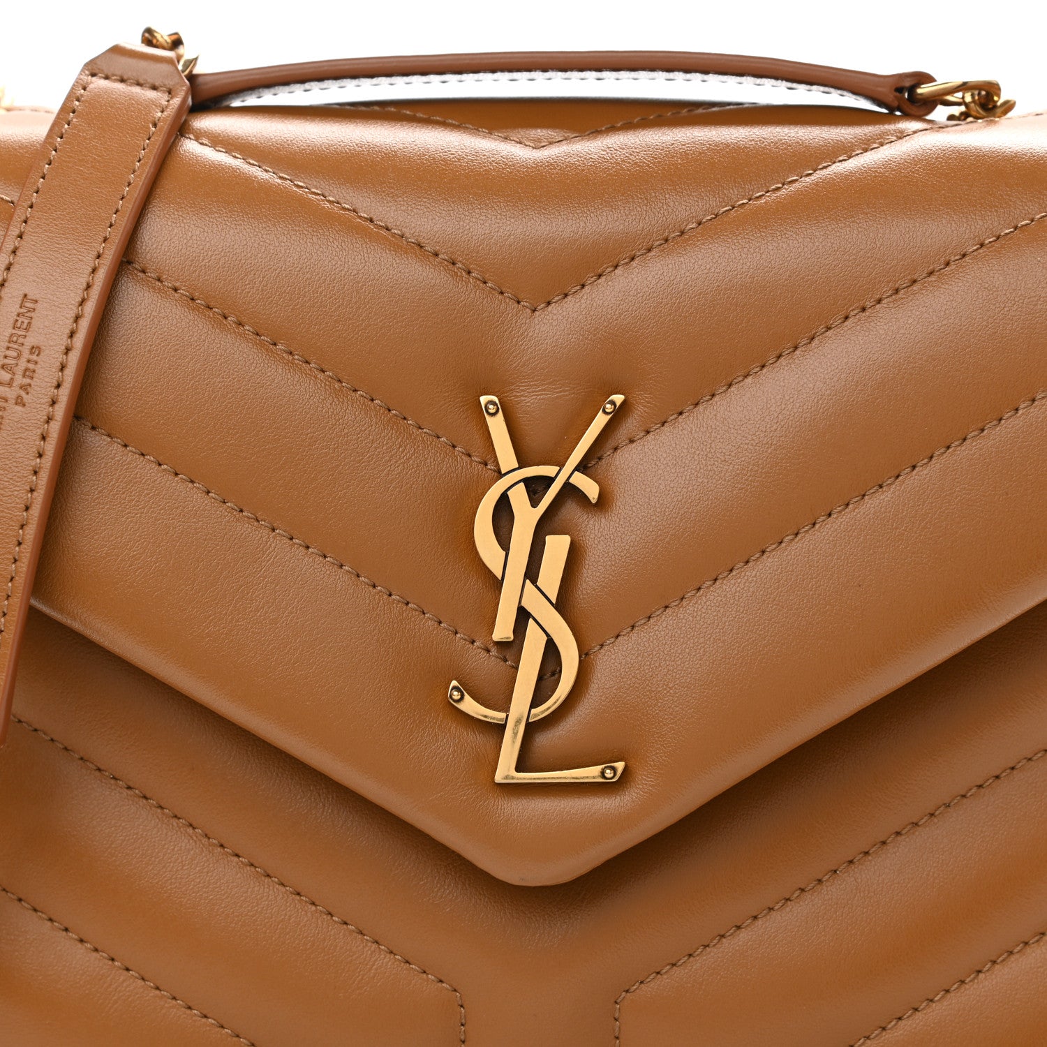 Saint Laurent Calfskin Y Quilted Monogram Small Loulou Chain Satchel Dark Natural 10 of 11