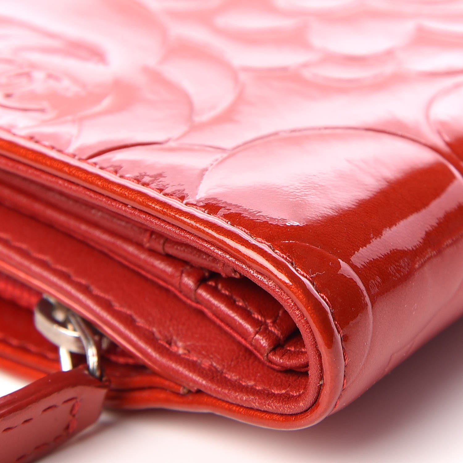 Chanel Patent Camellia Embossed Zipped Pocket Wallet Dark Red 10 of 13