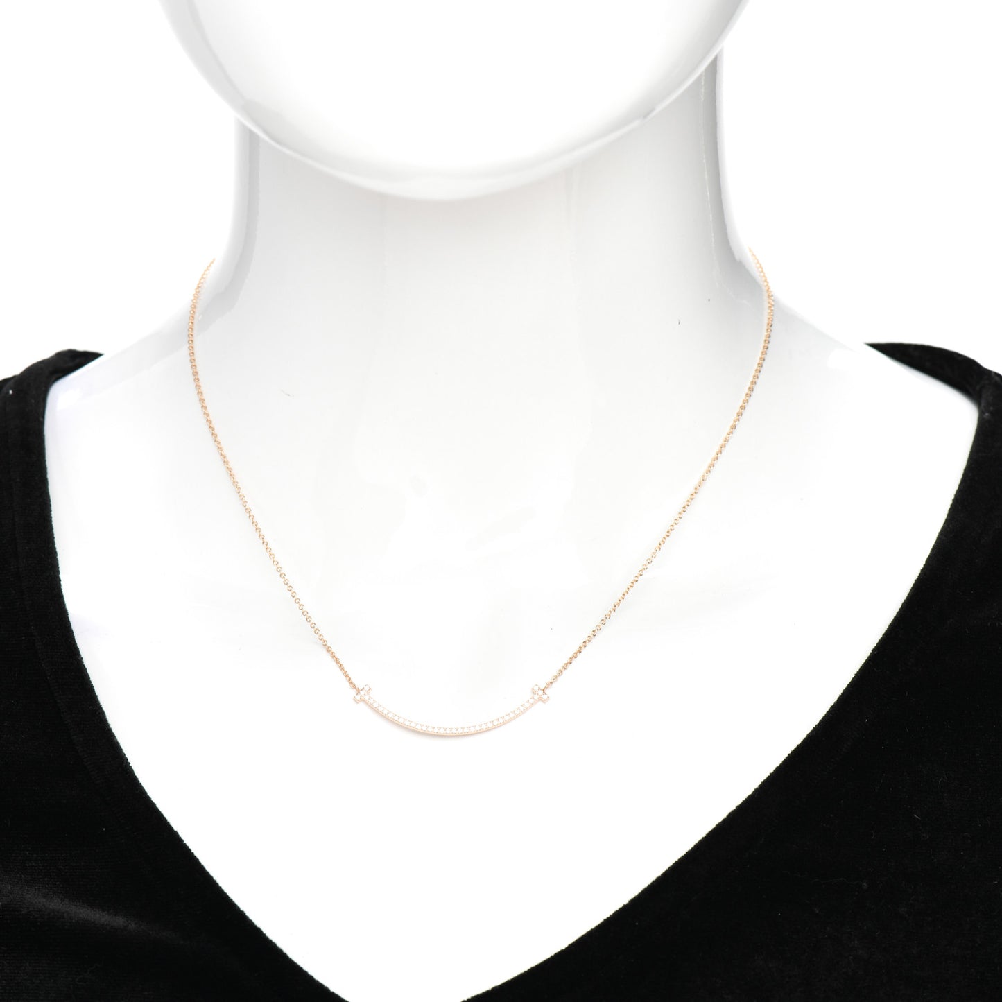 18K Rose Gold Diamond Small T Smile Pendant Necklace
