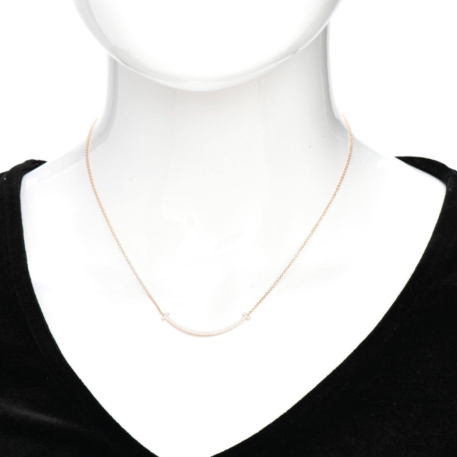 Tiffany 18K Rose Gold Diamond Small T Smile Pendant Necklace 2 of 5
