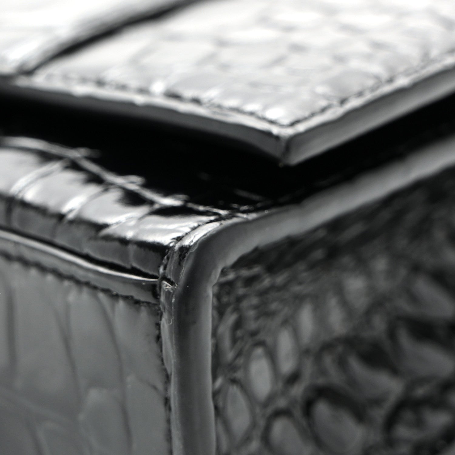 Balenciaga Shiny Calfskin Monochrome Crocodile Embossed Hourglass Chain Bag Black 10 of 10